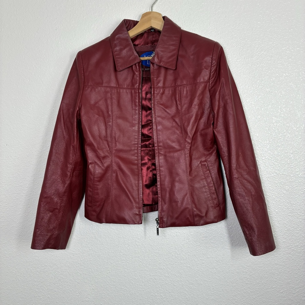 Lobi Lobi Leather Jacket Womens XS Red Genuine Collared Full Zip Lined Pockets